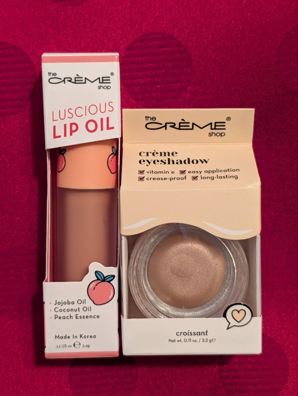 Peach Cobbler Luscious Lip Oil & Crème Eyeshadow Croissant Bundle The Crème Shop